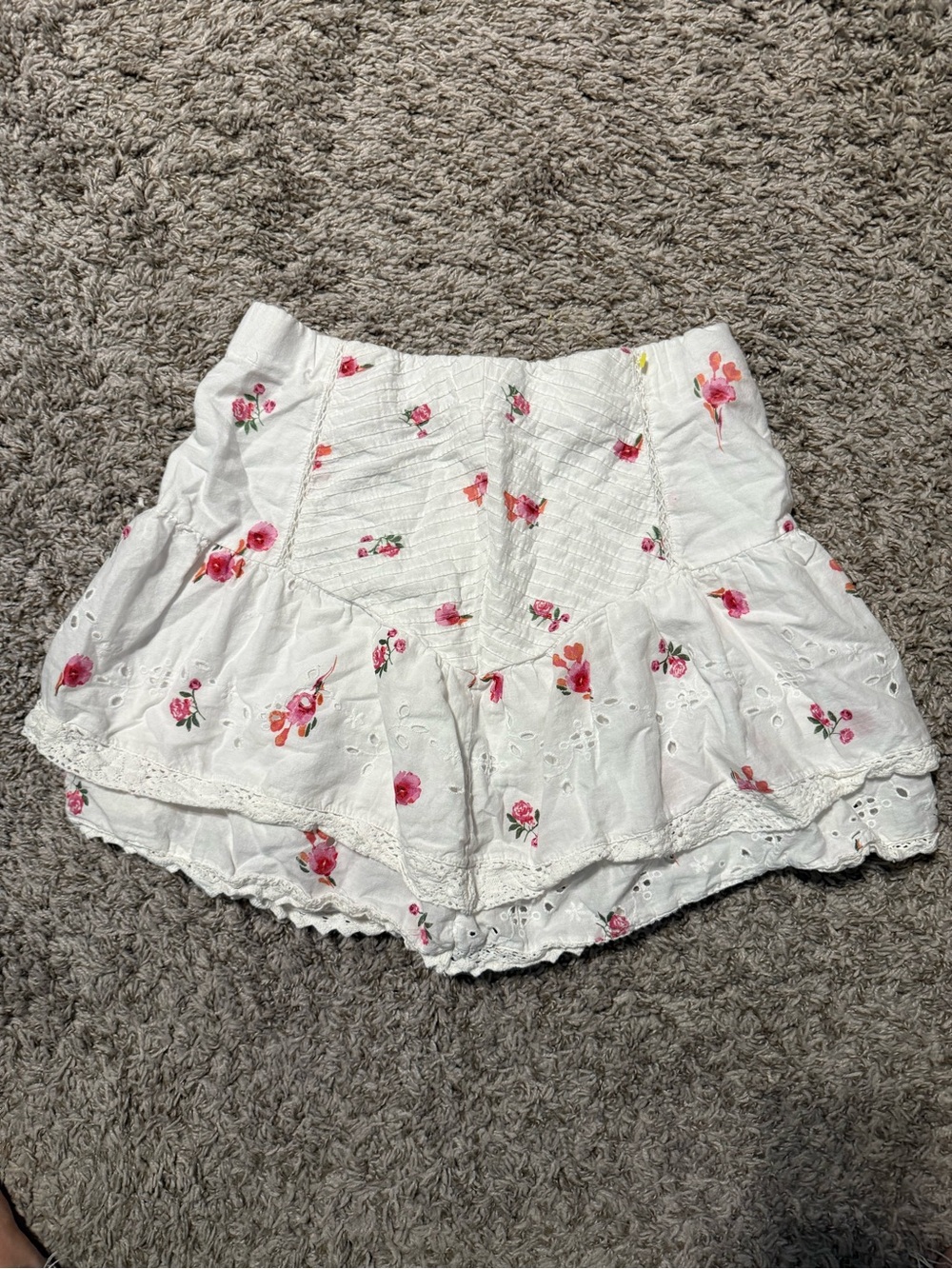 White Floral Tiered Women's Skirt with Eyelet Trim